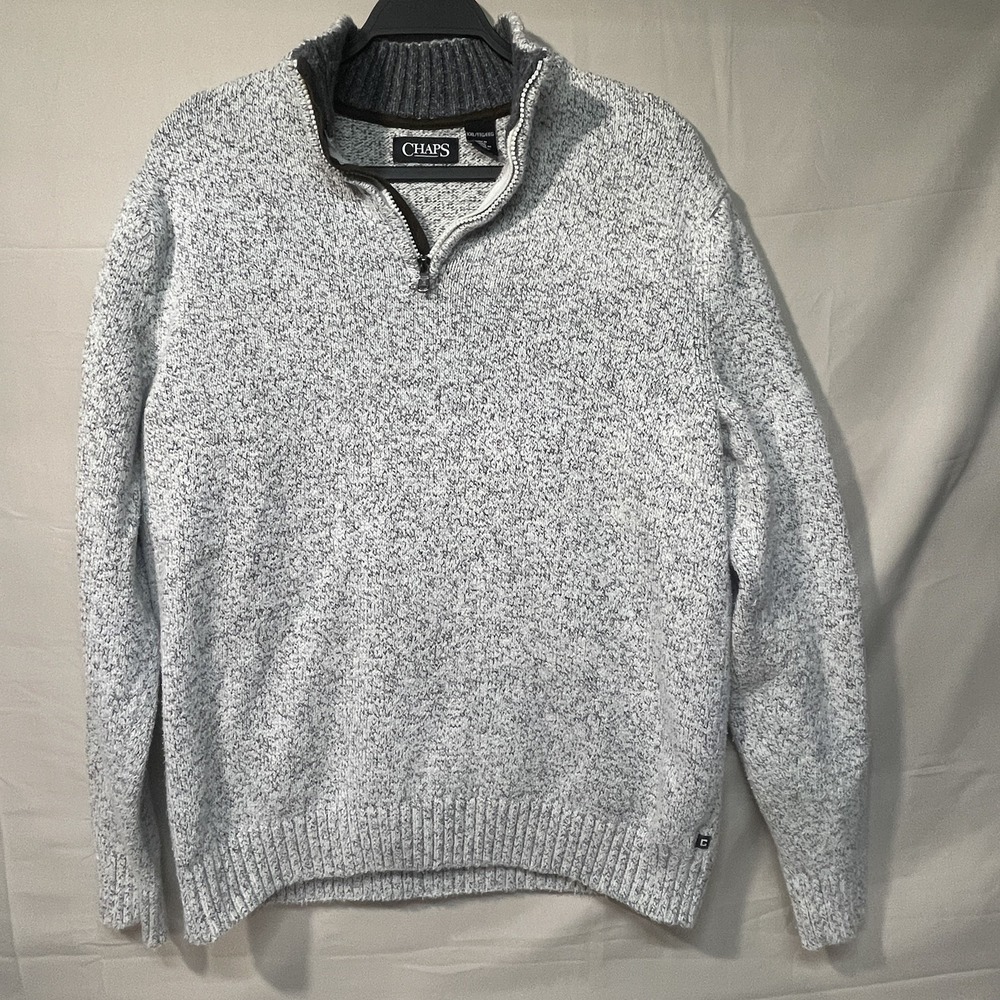 Chaps - White Marled Quarter Zip Pullover Knit Sweater Mock Neck Mens Size XXL